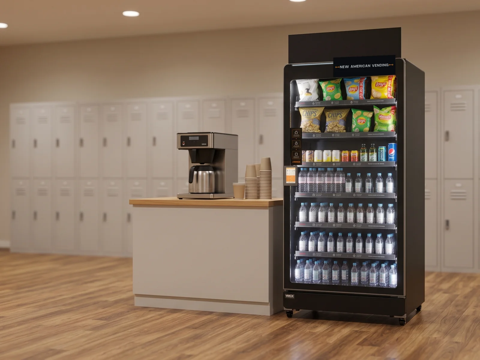 Employee using a New American Vending smart cooler